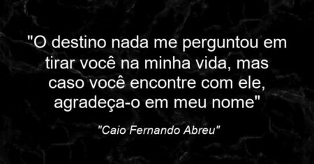 “O destino nada me perguntou em tirar você na minha vida, mas caso você encontre com ele, agradeça-o em meu nome…”