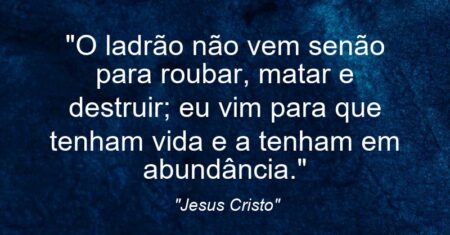 “O ladrão não vem senão para roubar, matar e destruir; eu vim para que tenham vida e a tenham em abundância.”