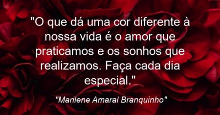 “O que dá uma cor diferente à nossa vida é o amor que praticamos e os sonhos que realizamos. Faça cada dia especial.”