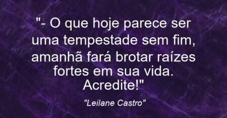 “- O que hoje parece ser uma tempestade sem fim, amanhã fará brotar raízes fortes em sua vida. Acredite!”