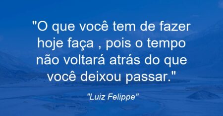 “O que você tem de fazer hoje faça , pois o tempo não voltará atrás do que você deixou passar.”