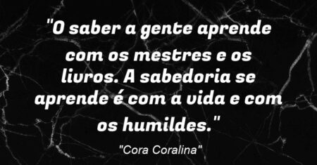 “O saber a gente aprende com os mestres e os livros. A sabedoria se aprende é com a vida e com os humildes.”