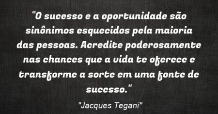 “O sucesso e a oportunidade são sinônimos esquecidos pela maioria das pessoas. Acredite poderosamente nas chances que a vida te oferece e transforme a sorte em uma fonte de sucesso.”
