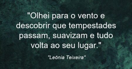 “Olhei para o vento e descobrir que tempestades passam, suavizam e tudo volta ao seu lugar.”