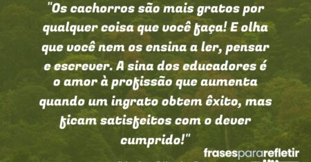 “Os cachorros são mais gratos por qualquer coisa que você faça! E olha que você nem os ensina a ler, pensar e escrever. A sina dos educadores é o amor à profissão que aumenta quando um ingrato obtem êxito, mas ficam satisfeitos com o dever cumprido!”