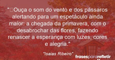 “Ouça o som do vento e dos pássaros alertando para um espetáculo ainda maior: a chegada da primavera, com o desabrochar das flores, fazendo renascer a esperança com luzes, cores e alegria.”