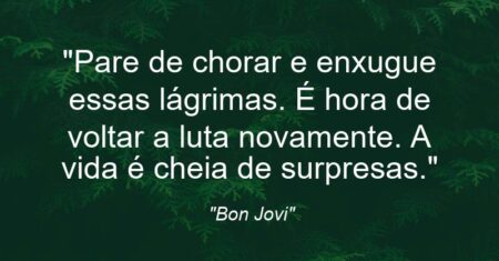 “Pare de chorar e enxugue essas lágrimas. É hora de voltar a luta novamente. A vida é cheia de surpresas.”