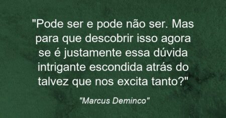 “Pode ser e pode não ser. Mas para que descobrir isso agora se é justamente essa dúvida intrigante escondida atrás do talvez que nos excita tanto?”