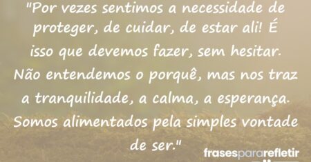 “Por vezes sentimos a necessidade de proteger, de cuidar, de estar ali! É isso que devemos fazer, sem hesitar. Não entendemos o porquê, mas nos traz a tranquilidade, a calma, a esperança. Somos alimentados pela simples vontade de ser.”