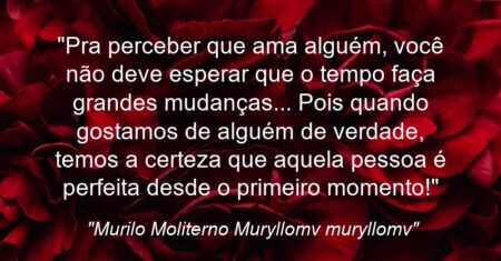 “Pra perceber que ama alguém, você não deve esperar que o tempo faça grandes mudanças… Pois quando gostamos de alguém de verdade, temos a certeza que aquela pessoa é perfeita desde o primeiro momento!”