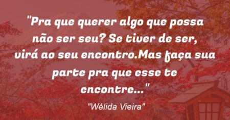 “Pra que querer algo que possa não ser seu? Se tiver de ser, virá ao seu encontro.Mas faça sua parte pra que esse te encontre…”
