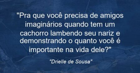 “Pra que você precisa de amigos imaginários quando tem um cachorro lambendo seu nariz e demonstrando o quanto você é importante na vida dele?”