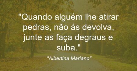 “Quando alguém lhe atirar pedras, não ás devolva, junte as faça degraus e suba.”