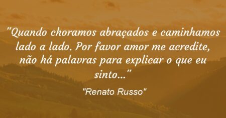 “Quando choramos abraçados e caminhamos lado a lado. Por favor amor me acredite, não há palavras para explicar o que eu sinto…”