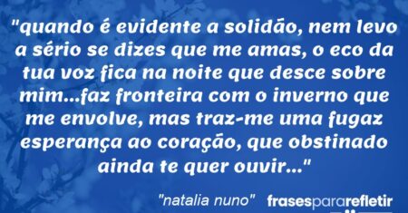 “quando é evidente a solidão, nem levo a sério se dizes que me amas, o eco da tua voz fica na noite que desce sobre mim…faz fronteira com o inverno que me envolve, mas traz-me uma fugaz esperança ao coração, que obstinado ainda te quer ouvir…”