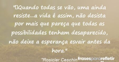 “Quando todas se vão, uma ainda resiste…a vida é assim, não desista por mais que pareça que todas as possibilidades tenham desaparecido, não deixe a esperança esvair antes da hora.”