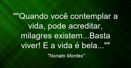 “”Quando você contemplar a vida, pode acreditar, milagres existem…Basta viver! E a vida é bela…””
