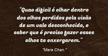 “Quao dificil é olhar dentro dos olhos perdidos pela visão de um vale desconhecido, e saber que é preciso fazer esses olhos te enxergarem.”