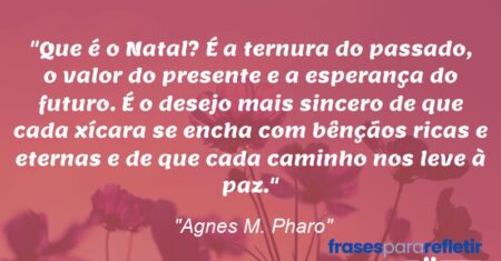 “Que é o Natal? É a ternura do passado, o valor do presente e a esperança do futuro. É o desejo mais sincero de que cada xícara se encha com bênçãos ricas e eternas e de que cada caminho nos leve à paz.”