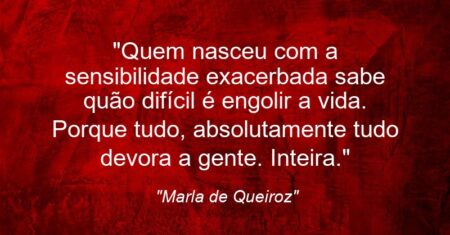 “Quem nasceu com a sensibilidade exacerbada sabe quão difícil é engolir a vida. Porque tudo, absolutamente tudo devora a gente. Inteira.”