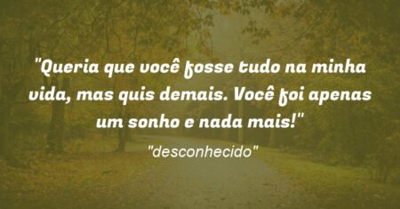 “Queria que você fosse tudo na minha vida, mas quis demais. Você foi apenas um sonho e nada mais!”