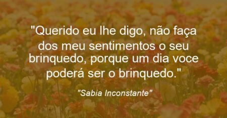 “Querido eu lhe digo, não faça dos meu sentimentos o seu brinquedo, porque um dia voce poderá ser o brinquedo.”