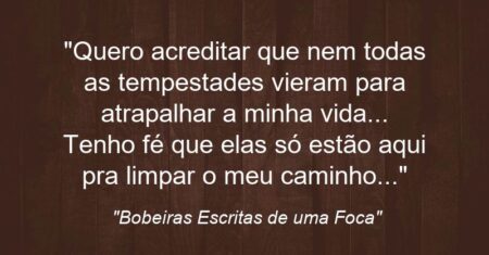 “Quero acreditar que nem todas as tempestades vieram para atrapalhar a minha vida… Tenho fé que elas só estão aqui pra limpar o meu caminho…”