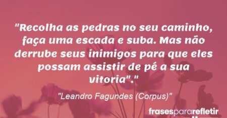 “Recolha as pedras no seu caminho, faça uma escada e suba. Mas não derrube seus inimigos para que eles possam assistir de pé a sua vitoria”.”