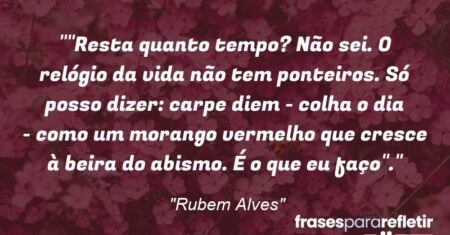 “”Resta quanto tempo? Não sei. O relógio da vida não tem ponteiros. Só posso dizer: carpe diem – colha o dia – como um morango vermelho que cresce à beira do abismo. É o que eu faço”.”