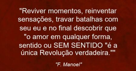 “Reviver momentos, reinventar sensações, travar batalhas com seu eu e no final descobrir que “o amor em qualquer forma, sentido ou SEM SENTIDO “é a única Revolução verdadeira.””