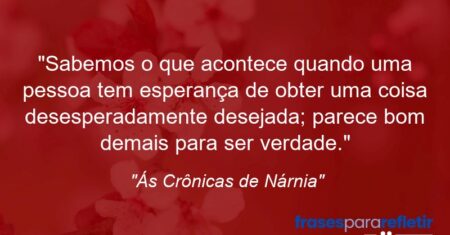 “Sabemos o que acontece quando uma pessoa tem esperança de obter uma coisa desesperadamente desejada; parece bom demais para ser verdade.”