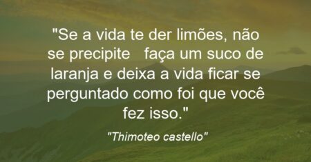 “Se a vida te der limões, não se precipite faça um suco de laranja e deixa a vida ficar se perguntado como foi que você fez isso.”