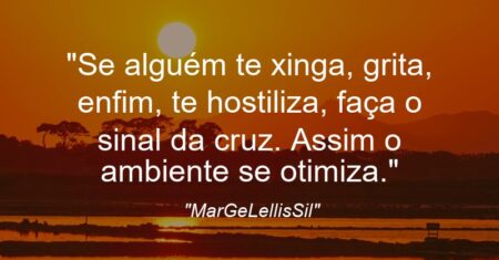 “Se alguém te xinga, grita, enfim, te hostiliza, faça o sinal da cruz. Assim o ambiente se otimiza.”