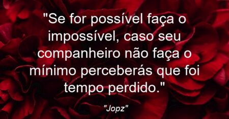 “Se for possível faça o impossível, caso seu companheiro não faça o mínimo perceberás que foi tempo perdido.”