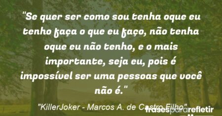 “Se quer ser como sou tenha oque eu tenho faça o que eu faço, não tenha oque eu não tenho, e o mais importante, seja eu, pois é impossível ser uma pessoas que você não é.”