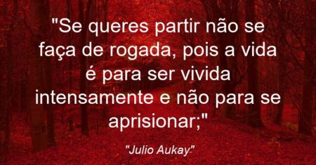 “Se queres partir não se faça de rogada, pois a vida é para ser vivida intensamente e não para se aprisionar;”