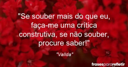 “Se souber mais do que eu, faça-me uma crítica construtiva, se não souber, procure saber!”