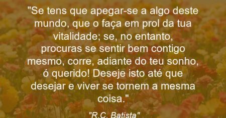 ““Se tens que apegar-se a algo deste mundo, que o faça em prol da tua vitalidade; se, no entanto, procuras se sentir bem contigo mesmo, corre, adiante do teu sonho, ó querido! Deseje isto até que desejar e viver se tornem a mesma coisa.””