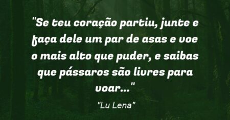 “Se teu coração partiu, junte e faça dele um par de asas e voe o mais alto que puder, e saibas que pássaros são livres para voar…”