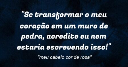 “Se transformar o meu coração em um muro de pedra, acredite eu nem estaria escrevendo isso!”