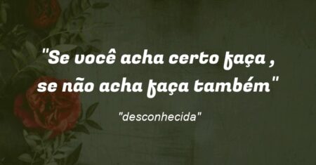 “Se você acha certo faça , se não acha faça também”