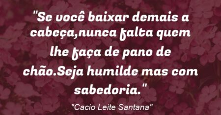 “Se você baixar demais a cabeça,nunca falta quem lhe faça de pano de chão.Seja humilde mas com sabedoria.”
