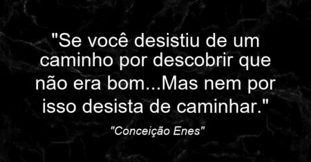 “Se você desistiu de um caminho por descobrir que não era bom…Mas nem por isso desista de caminhar.”