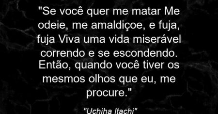 “Se você quer me matar… Me odeie, me amaldiçoe, e fuja, fuja… Viva uma vida miserável correndo e se escondendo. Então, quando você tiver os mesmos olhos que eu, me procure.”