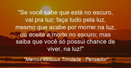 “Se você sabe que está no escuro, vai pra luz; faça tudo pela luz, mesmo que acabe por morrer na luz, ou aceite a morte no escuro; mas saiba que você só possui chance de viver, na luz!”