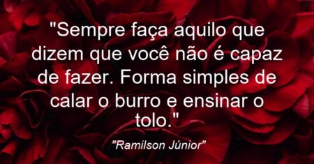 “Sempre faça aquilo que dizem que você não é capaz de fazer. Forma simples de calar o burro e ensinar o tolo.”