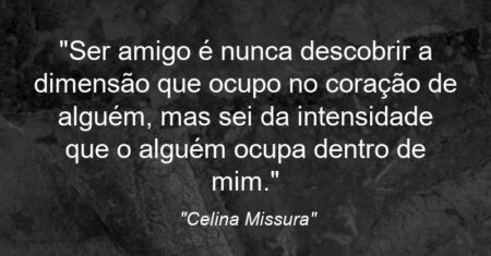 “Ser amigo é nunca descobrir a dimensão que ocupo no coração de alguém, mas sei da intensidade que o alguém ocupa dentro de mim.”
