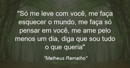 “Só me leve com você, me faça esquecer o mundo, me faça só pensar em você, me ame pelo menos um dia, diga que sou tudo o que queria…”