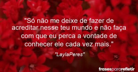 “Só não me deixe de fazer de acreditar nesse teu mundo e não faça com que eu perca a vontade de conhecer ele cada vez mais.”