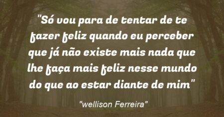 “Só vou para de tentar de te fazer feliz quando eu perceber que já não existe mais nada que lhe faça mais feliz nesse mundo do que ao estar diante de mim”
